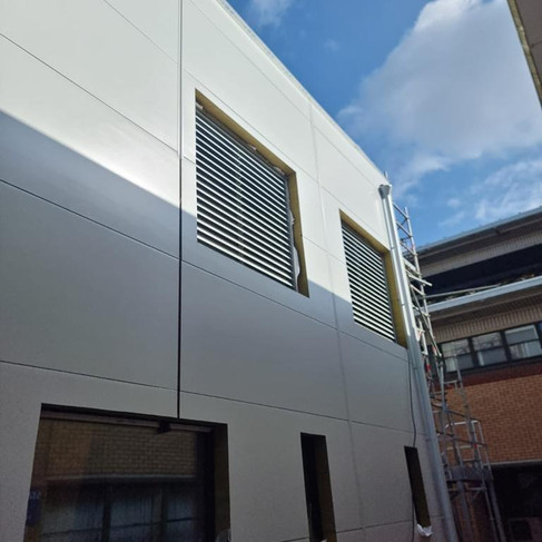 Louvre screens, weather louvres, louvres, screening, facades, doors, gates, plantscreen, natural ventilation, wall vent, healthcare, metal, aluminium, ppc, polyester powder coated, construction industry, design, architecture design, manufacturing, installation, building