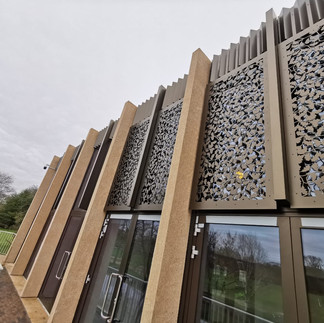 Architectural, Screening, Facades, Metal, Aluminium,Cladding, Profile panels, PPC Bronze, decorative panels, Fretwork, solar shading, brise soleil
