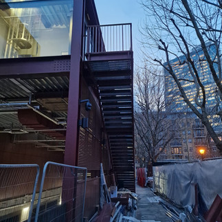 stairs, staircase, soffits, treads, balustrades, handrails, steelwork, signage. LED