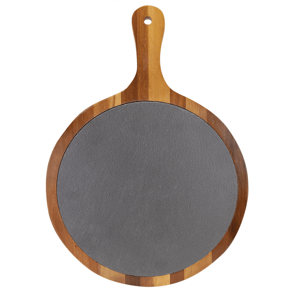 Thumbnail: 10 1/2" x 14 1/2" Round Acacia Wood/Slate Serving Board with Handle