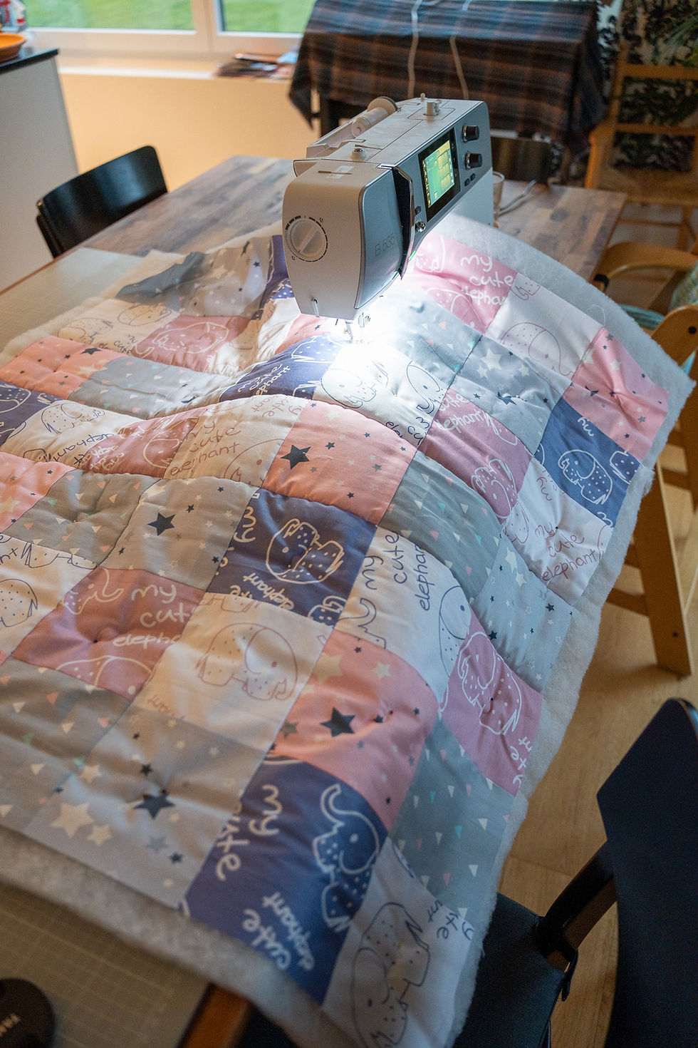 Quilting the quilt with the sewing machine
