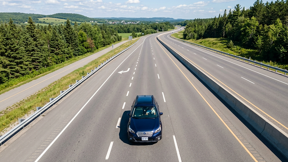 High angle view of a car driving on a clear highway