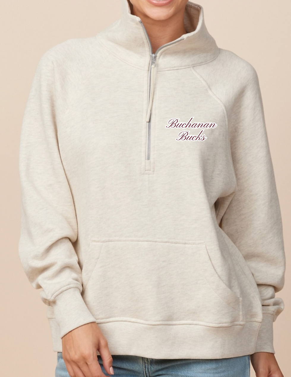 Thumbnail: Ladies Boxy Half Zip Fleece Athletic Heather