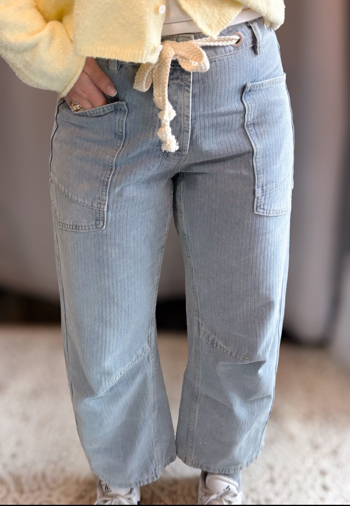 Barrel Denim Pants with Eyelet Waist