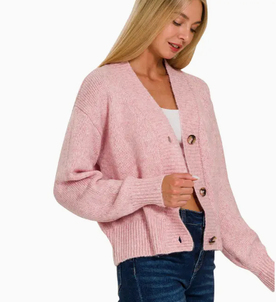 Melange Drop Shoulder Button Front Sweater Cardigan