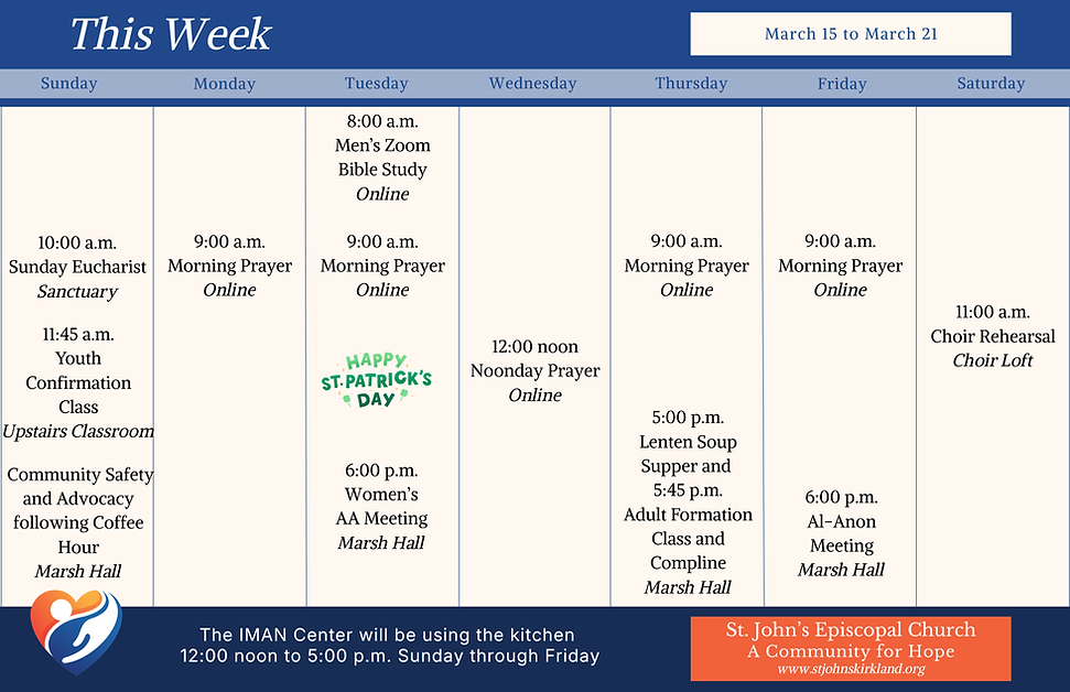 Weekly calendar for St. John's