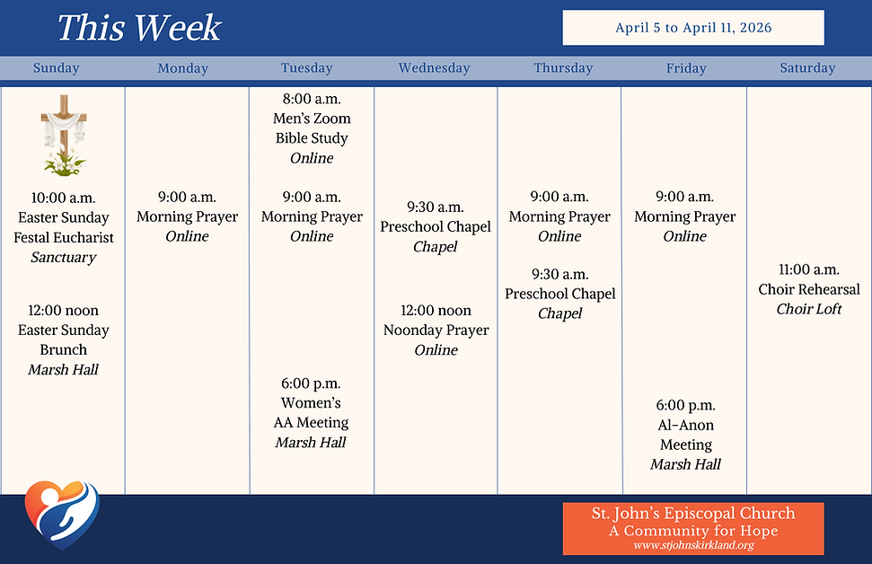 Weekly calendar for St. John's