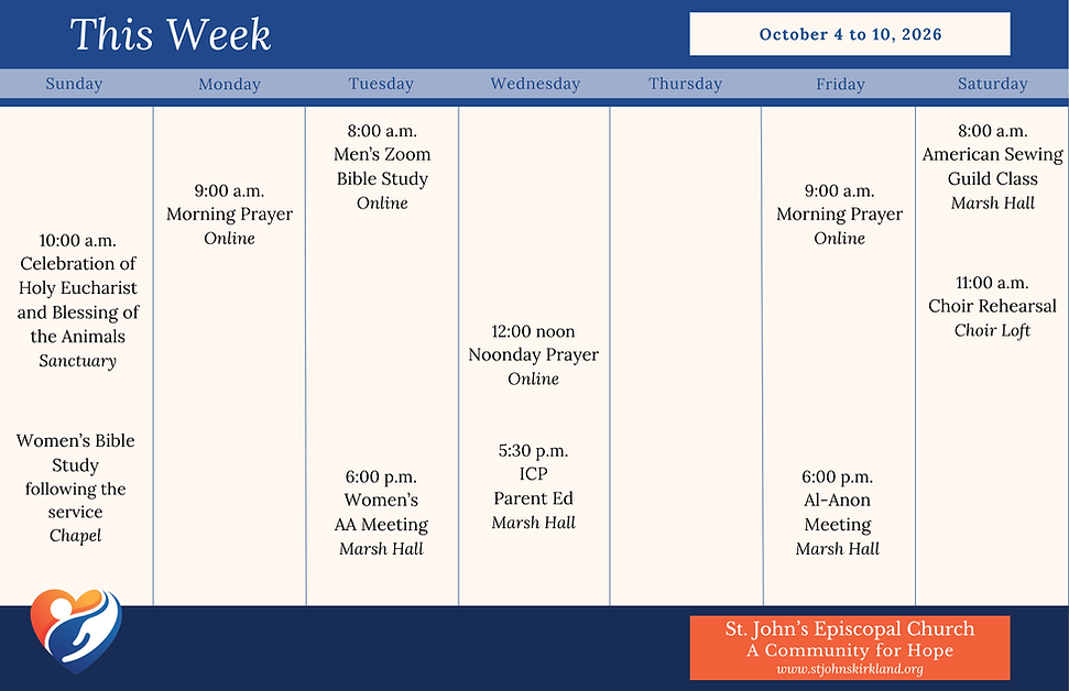 Weekly calendar for St. John's