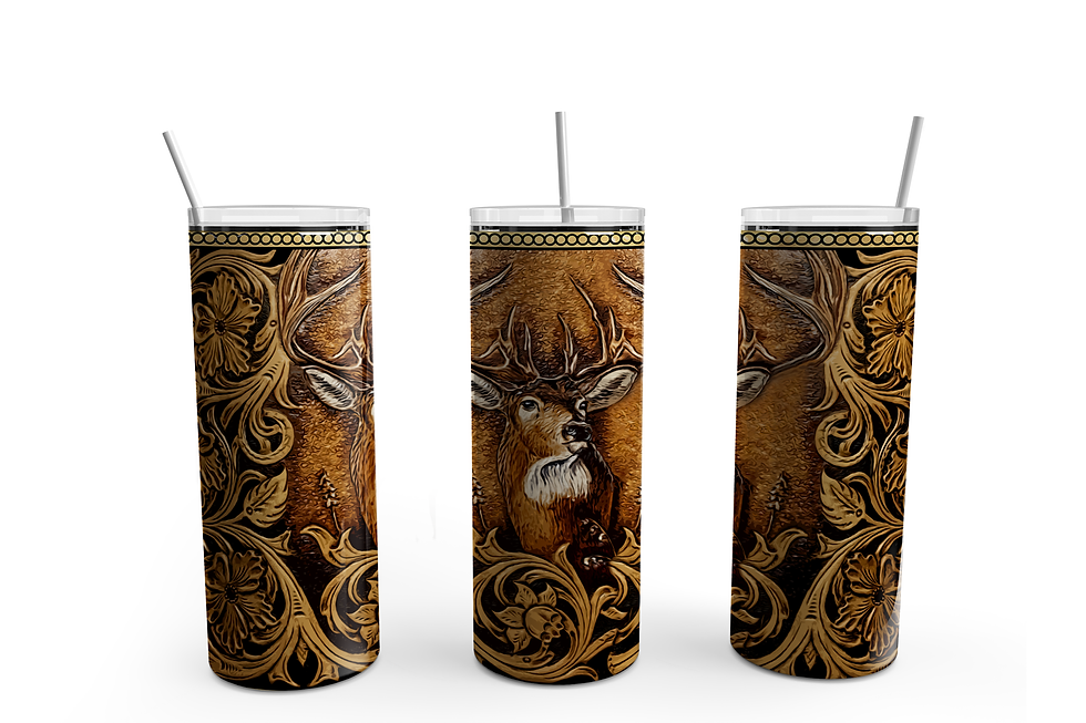 20oz Tumbler Tooled Leather Buck