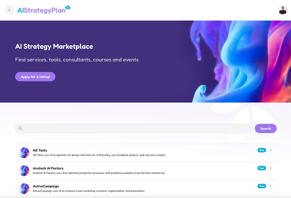 The marketplace screen