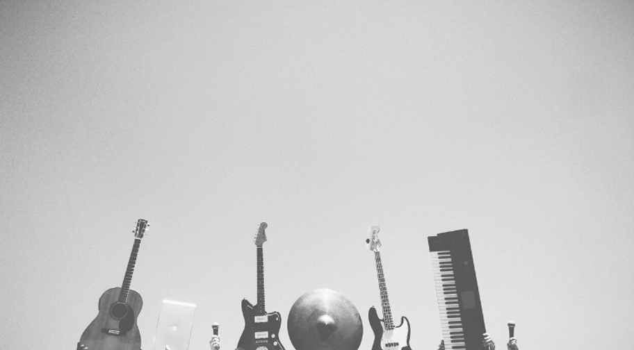 professional Musicians holding their instruments up