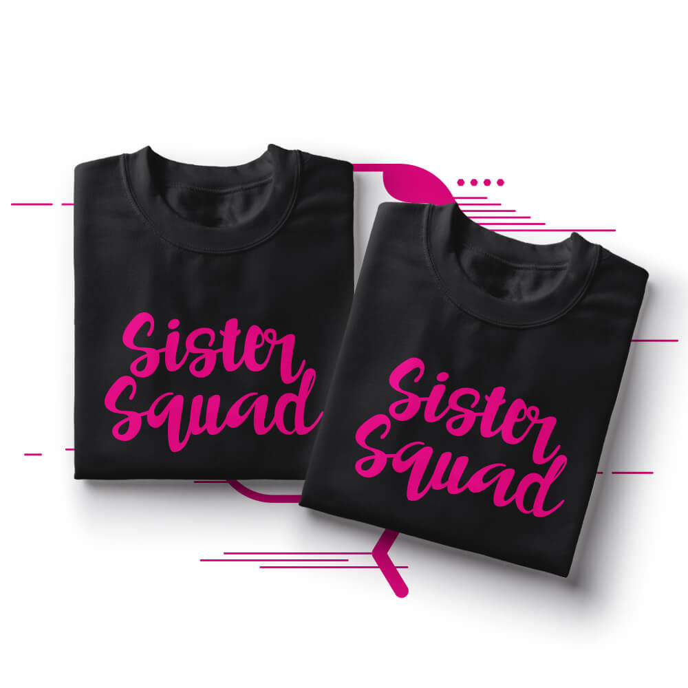Sister squad printed matching t-shirts for siblings.