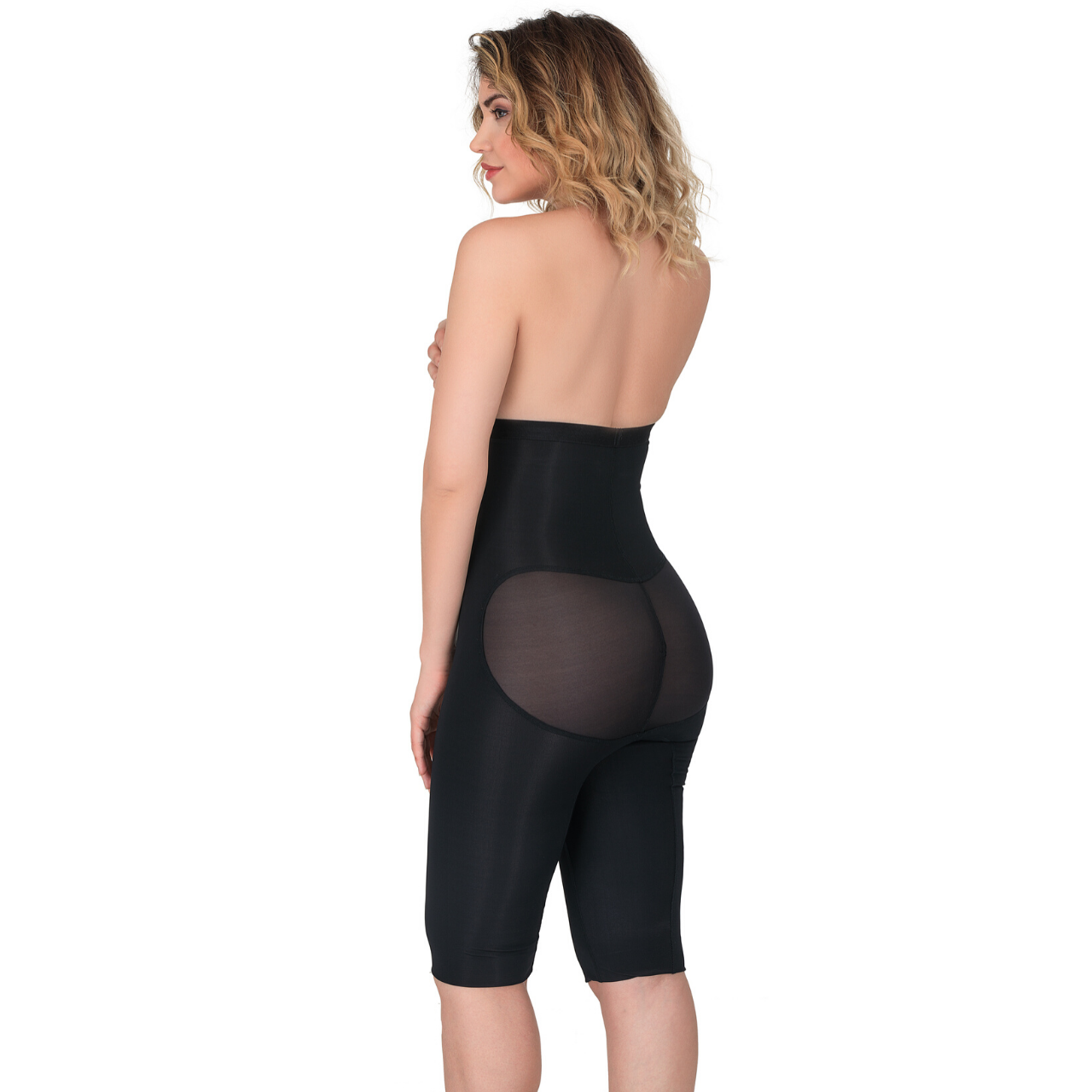 2868 - Lazer Cut High Waisted Tummy Belly Shaper Front Zipper Capri Leggings