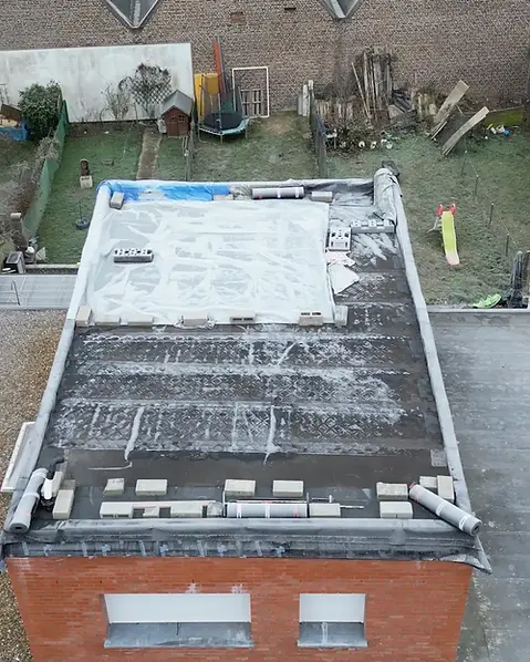 Rénovation toit plat à Liège vue drone