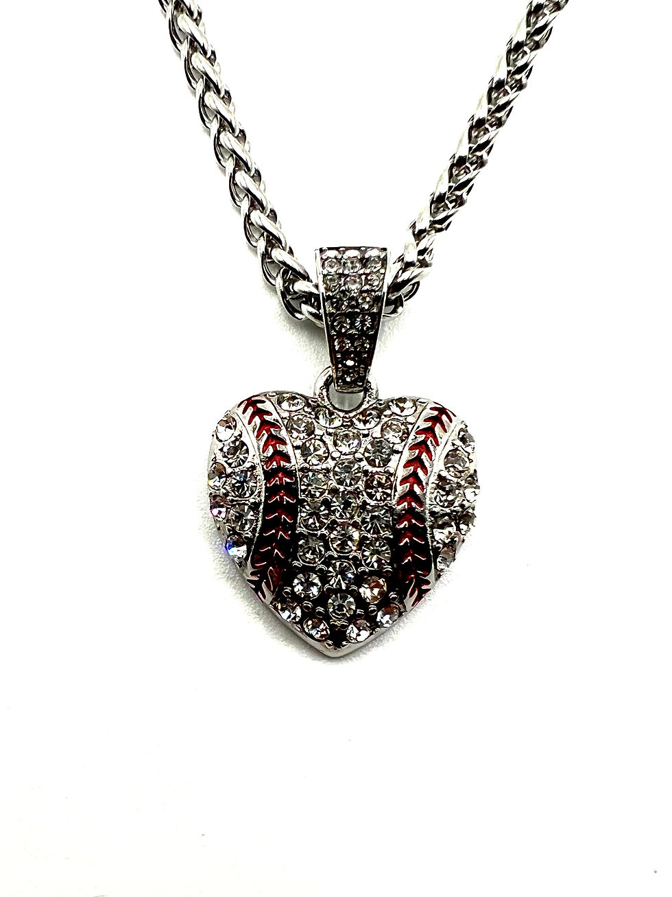 Silver Iced Out Baseball Heart Set 