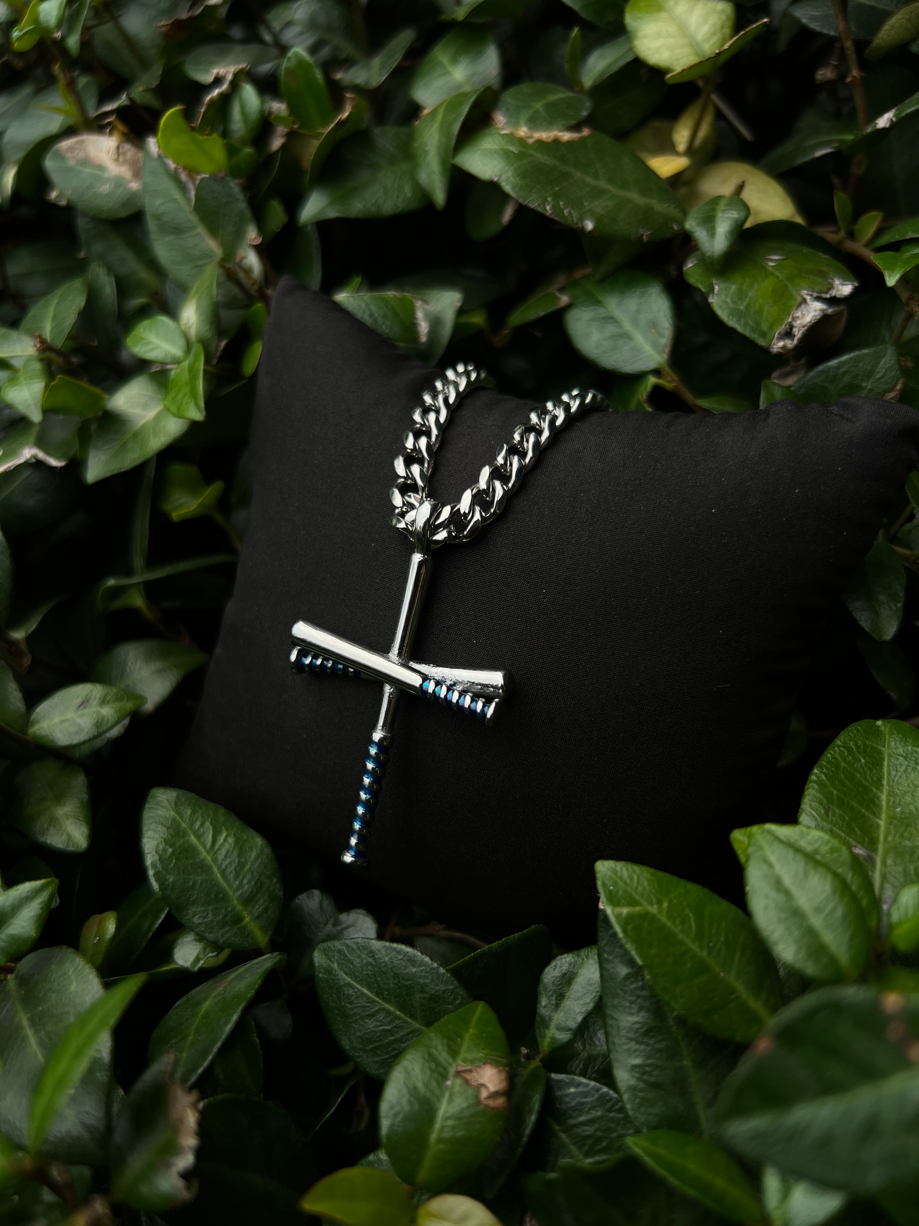 Blue Enamel Cross with Chain Set