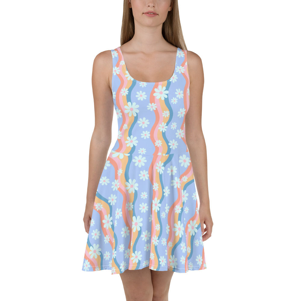 Wavy Daisy Skater Dress