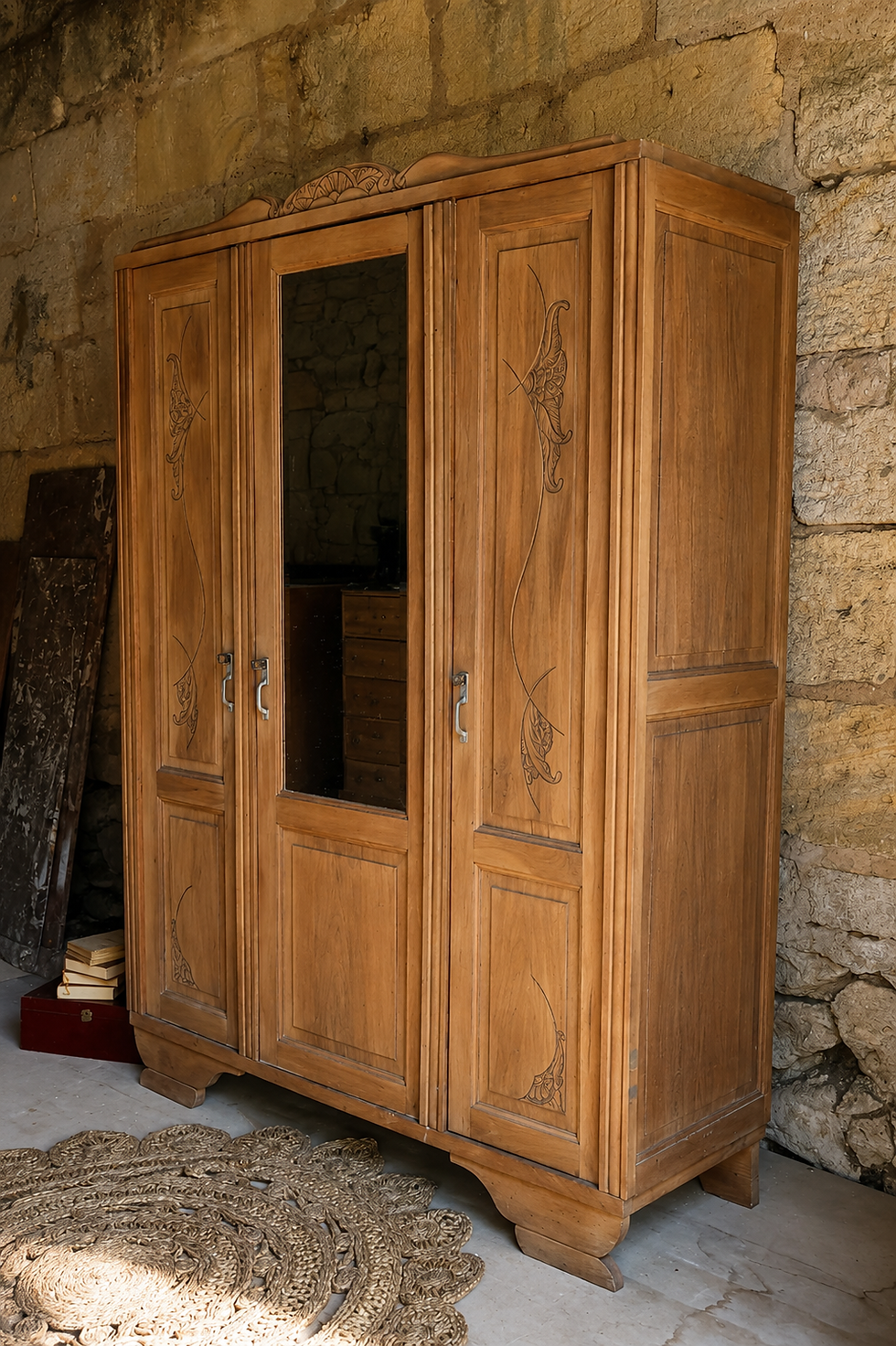 Miniature : Armoire Art Déco en chêne massif démontable