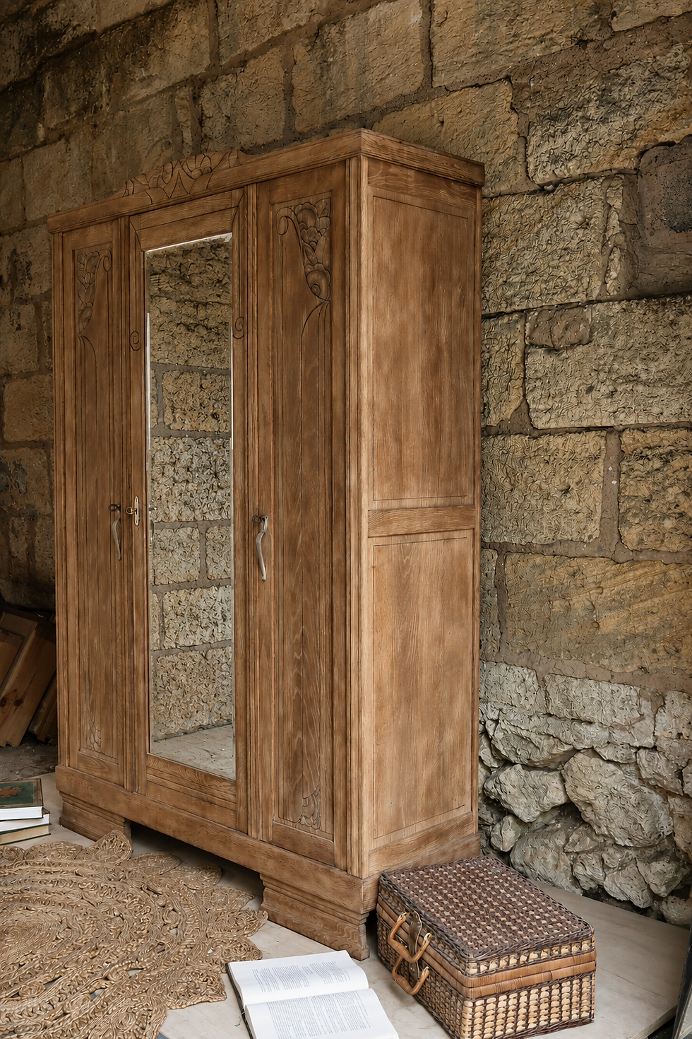 Miniature : Armoire Art Déco en chêne clair – Démontable – Années 1930