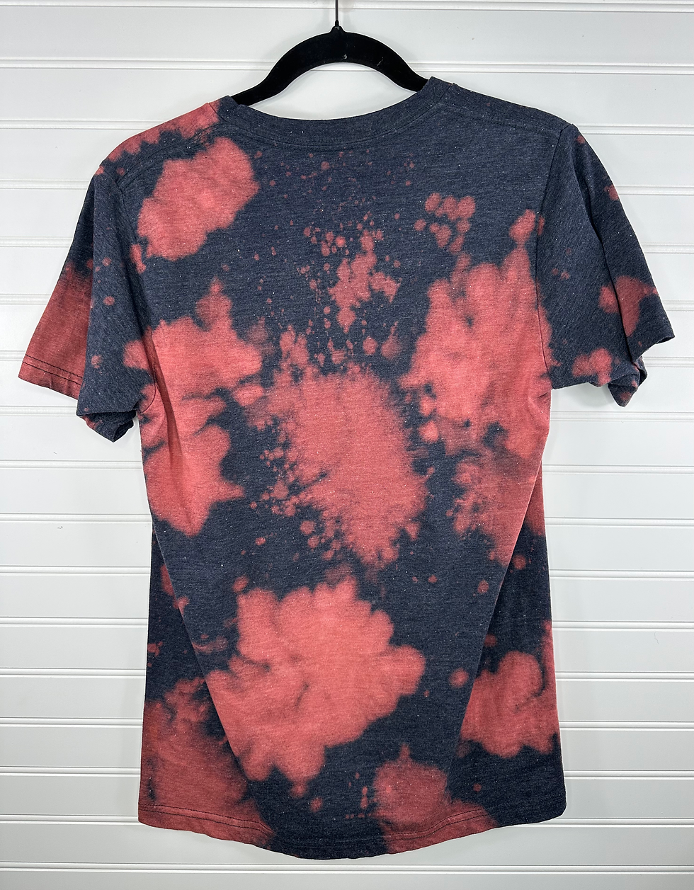 back view, no graphic, just bleach splatters 