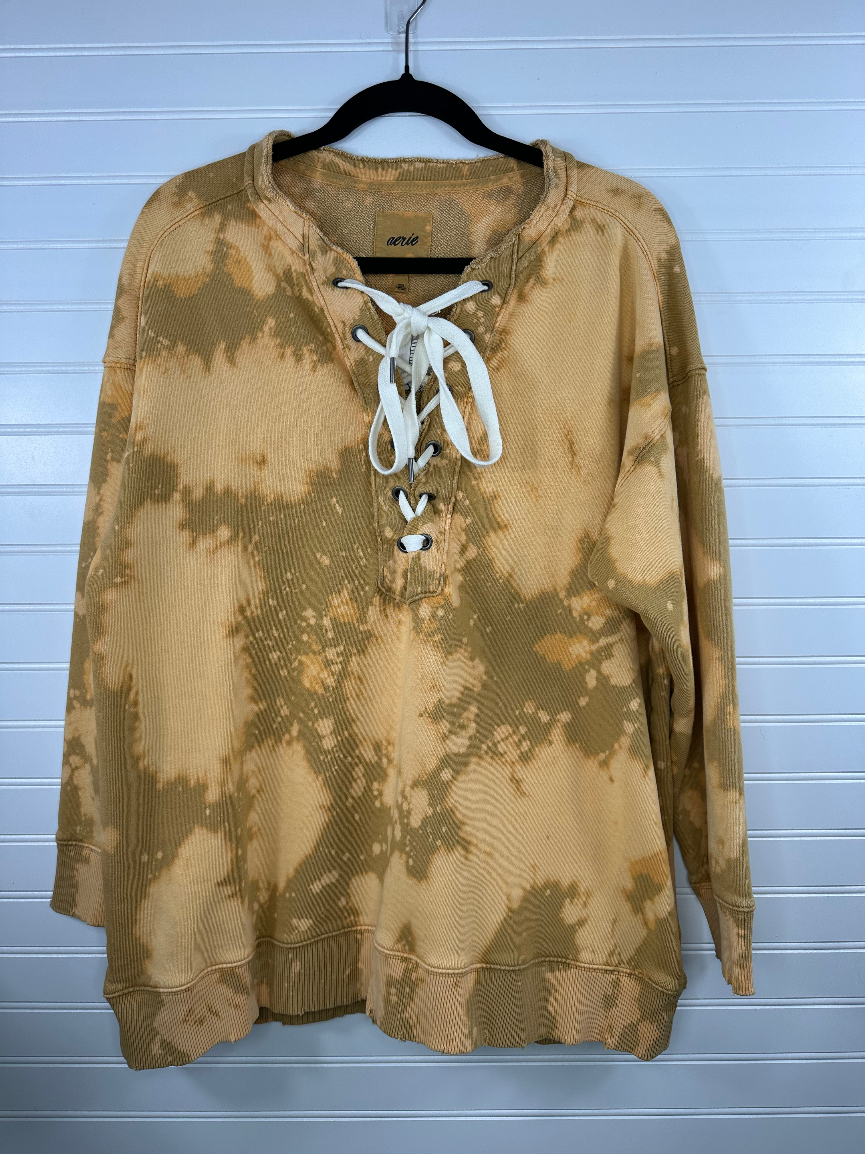 Large Bleached Pullover Sweatshirt with Tie Front