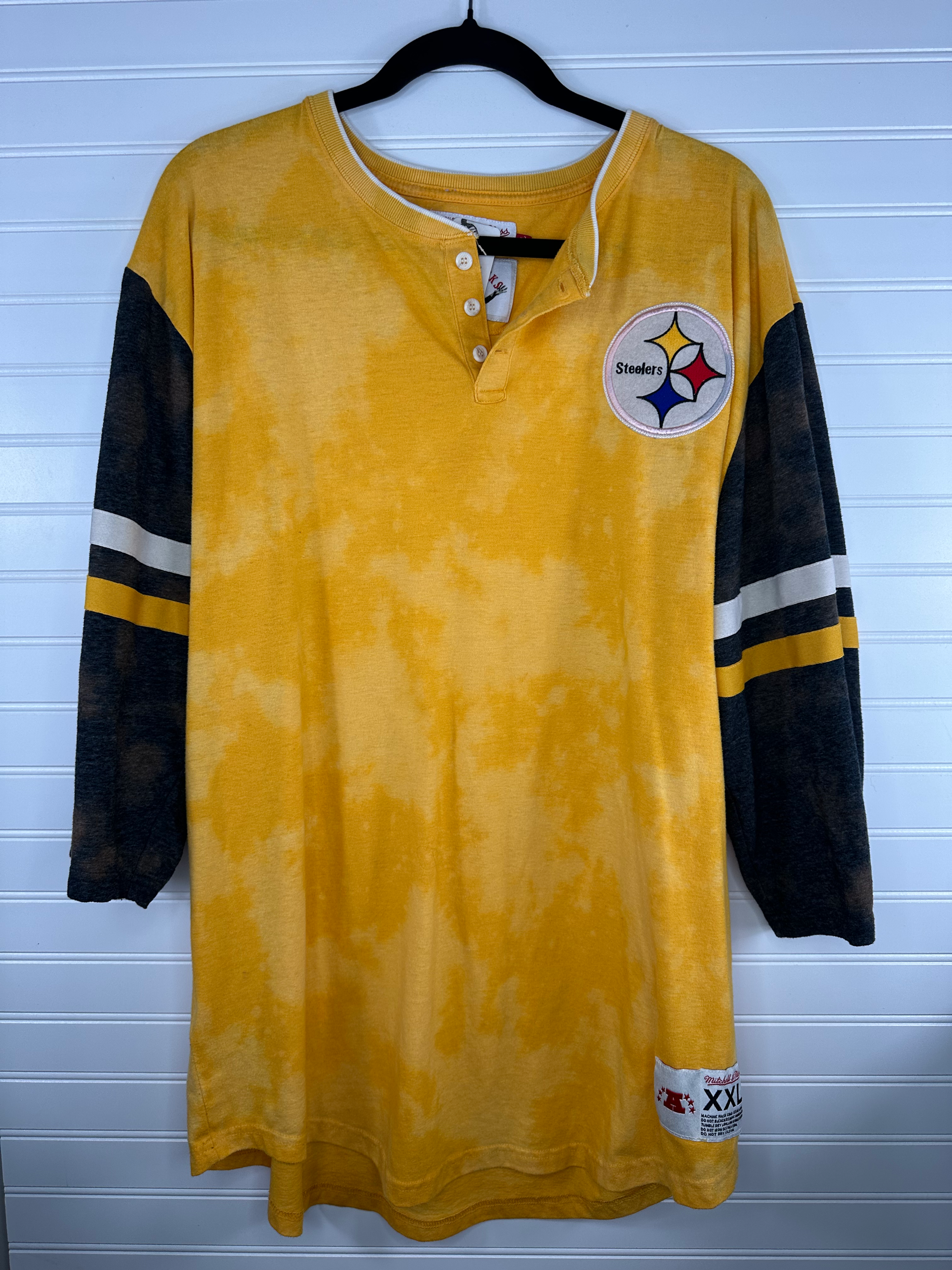 2XL Pittsburgh Football Bleached Long Sleeve