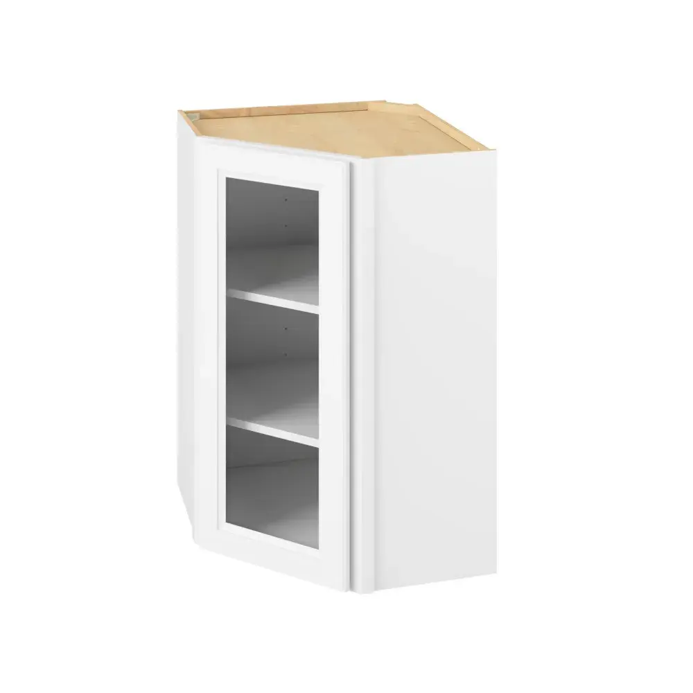 24-in W x 36-in H x 12-in D Glass Diag Corner Wall Asm Cabinet - St. Croix - Polar White - Assembled - Left