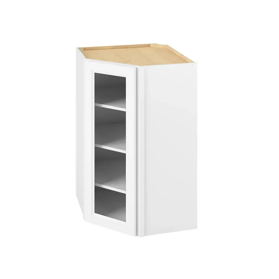 27-in W x 42-in H x 12-in D Glass Diag Corner Wall Asm Cabinet - St. Croix - Polar White - Assembled - Left