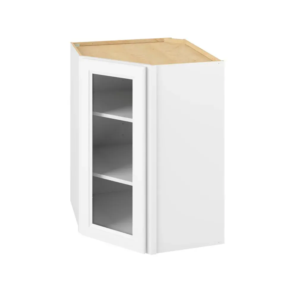 27-in W x 36-in H x 12-in D Glass Diag Corner Wall Asm Cabinet - St. Croix - Polar White - Assembled - Left