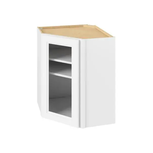 24-in W x 30-in H x 12-in D Glass Diag Corner Wall Asm Cabinet - St. Croix - Polar White - Assembled - Left