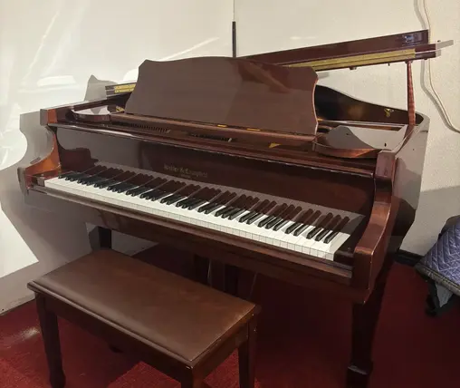 Kohler and Campbell baby grand piano bench brown wood finish Rockafellow Piano San Antonio Texas