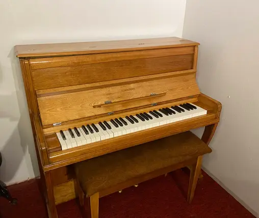 Open view of Monochord Miniature upright piano at Rockafellow Piano in San Antonio Texas.