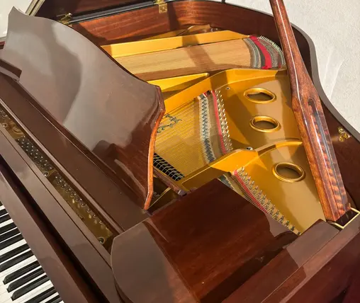 Kohler and Campbell baby grand piano harp and strings inside view Rockafellow Piano San Antonio Texas