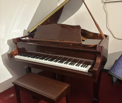 Kohler and Campbell baby grand piano brown wood grain open view at Rockafellow Piano San Antonio Texas