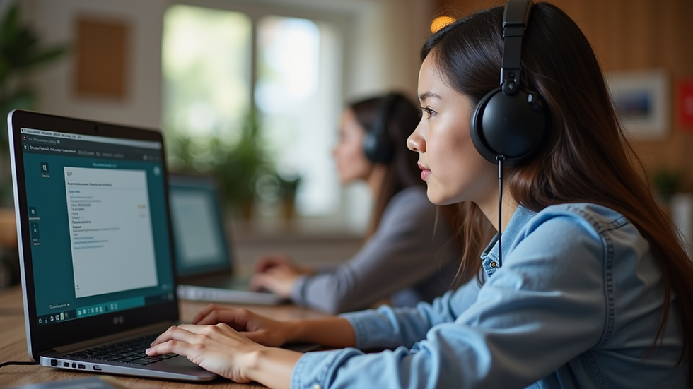Eye-level view of a student engaged in an online course