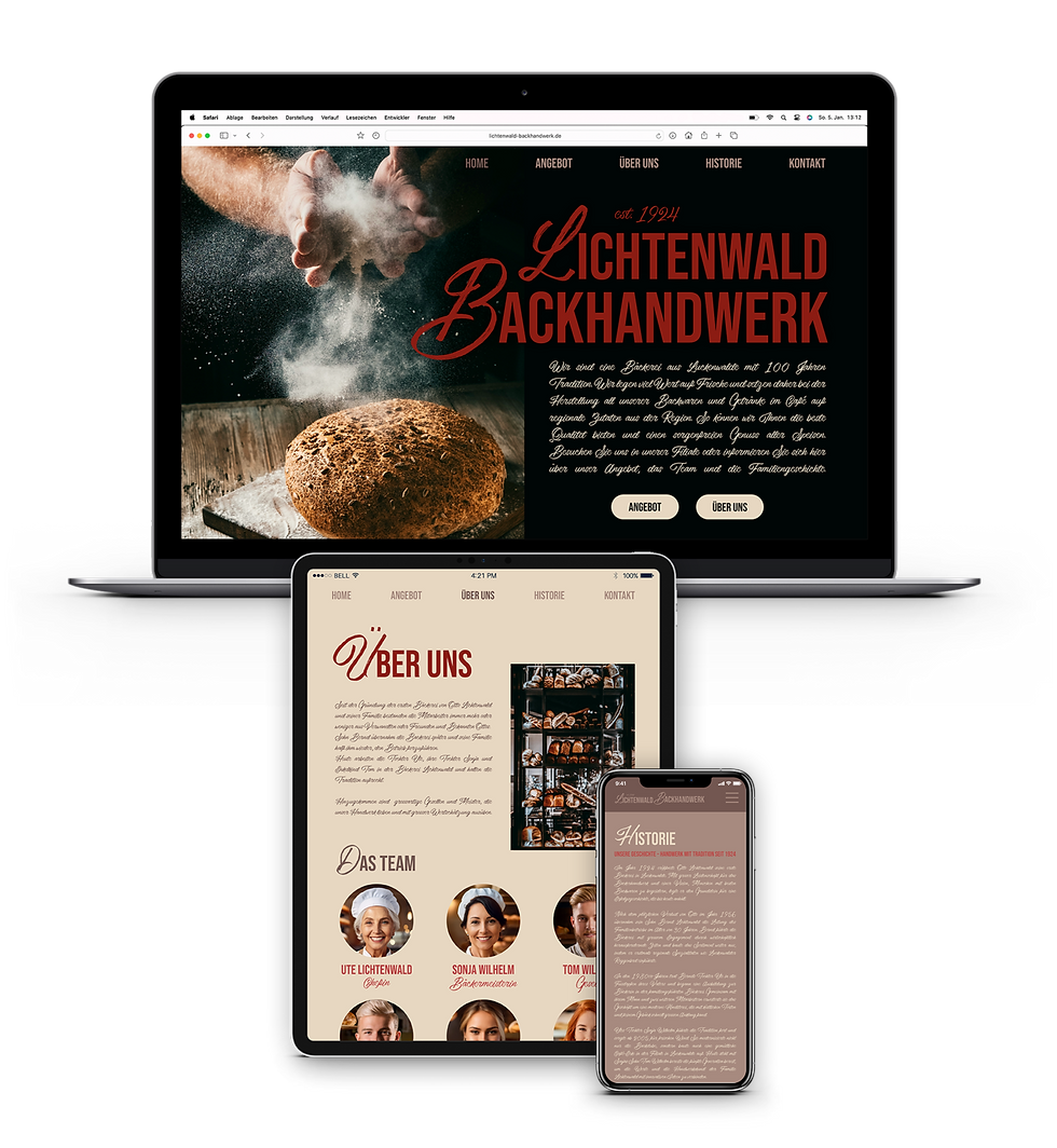 Screendesign für eine Bäckerei-Website