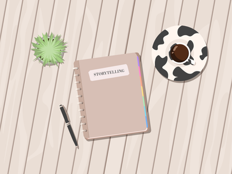 Illustration mit Notizblock und Kaffeetasse
