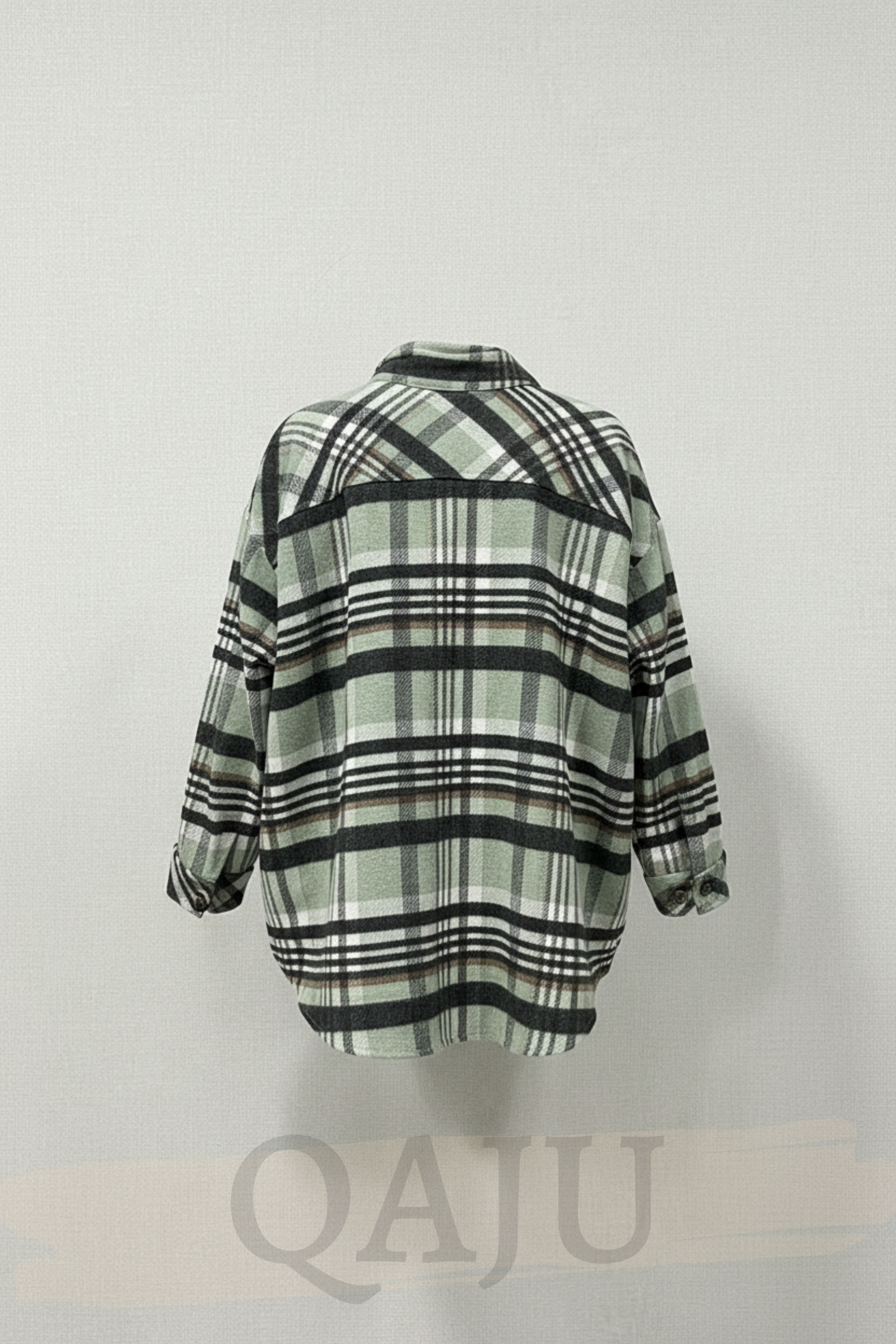 Kadın Oversize Ekose Dokuma Gömlek Ceket– Yeşil Siyah