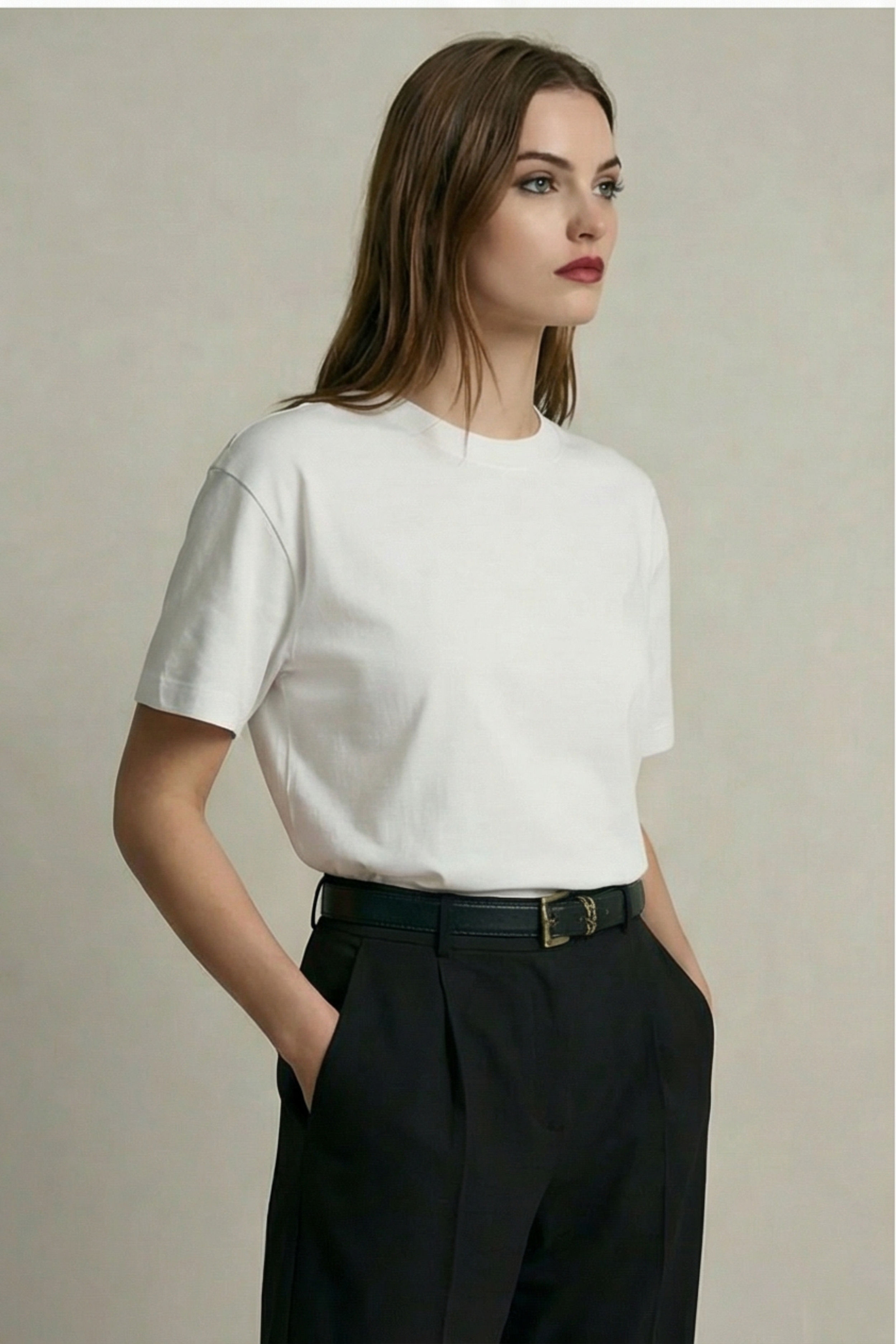 %100 Pamuk Basic Bisiklet Yaka T-Shirt Beyaz