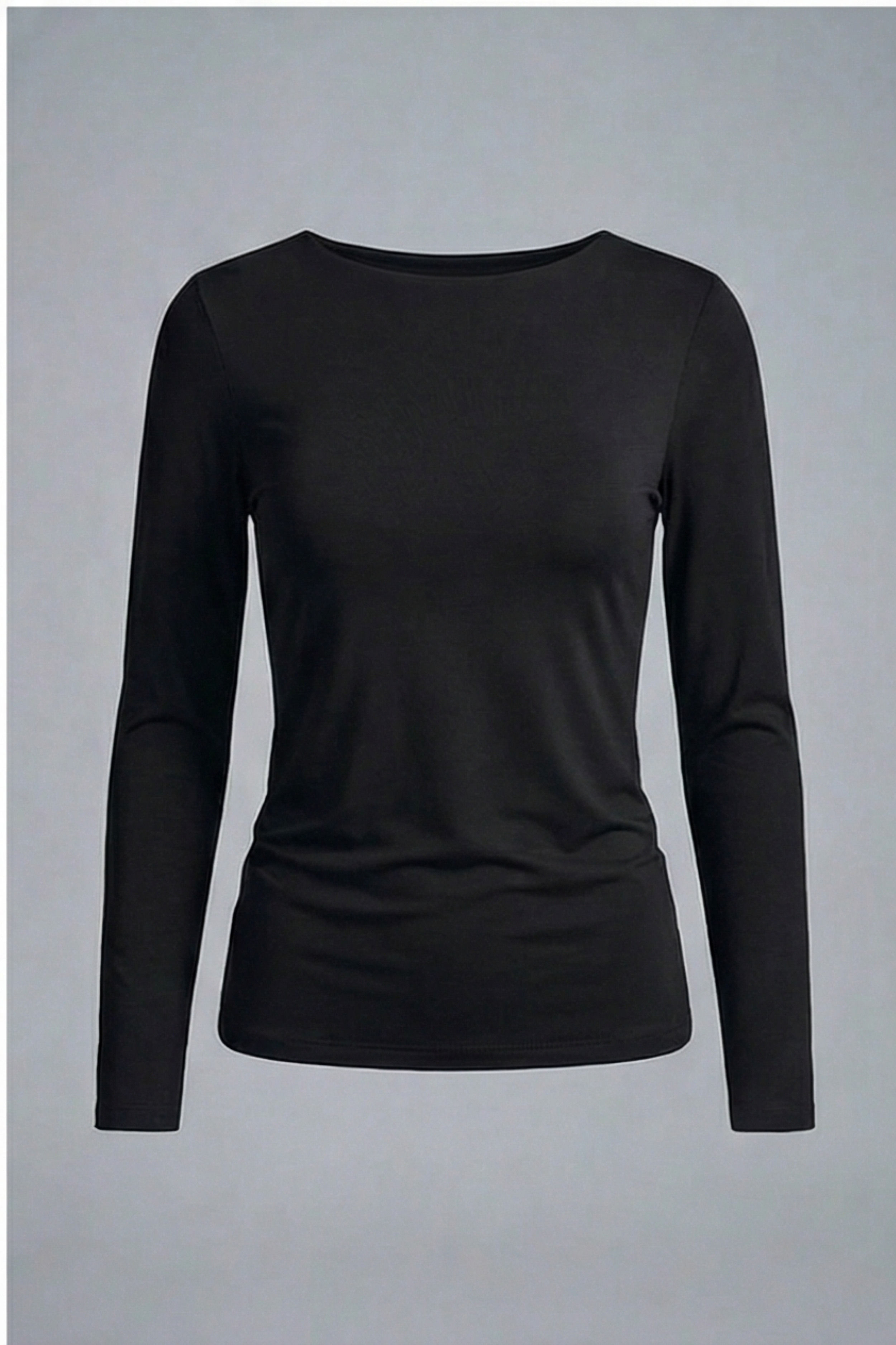 Kadın Uzun Kollu Bisiklet Yaka Basic Bluz -Siyah