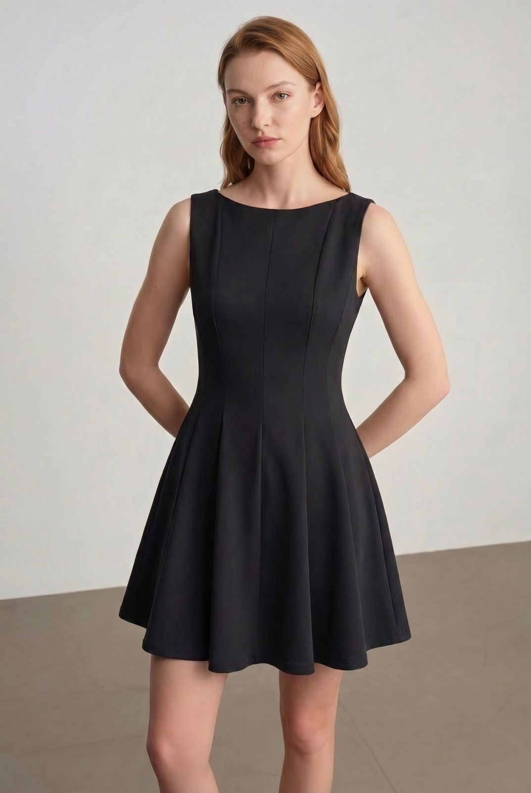 Kadın Siyah Kolsuz Fit & Flare Mini Elbise