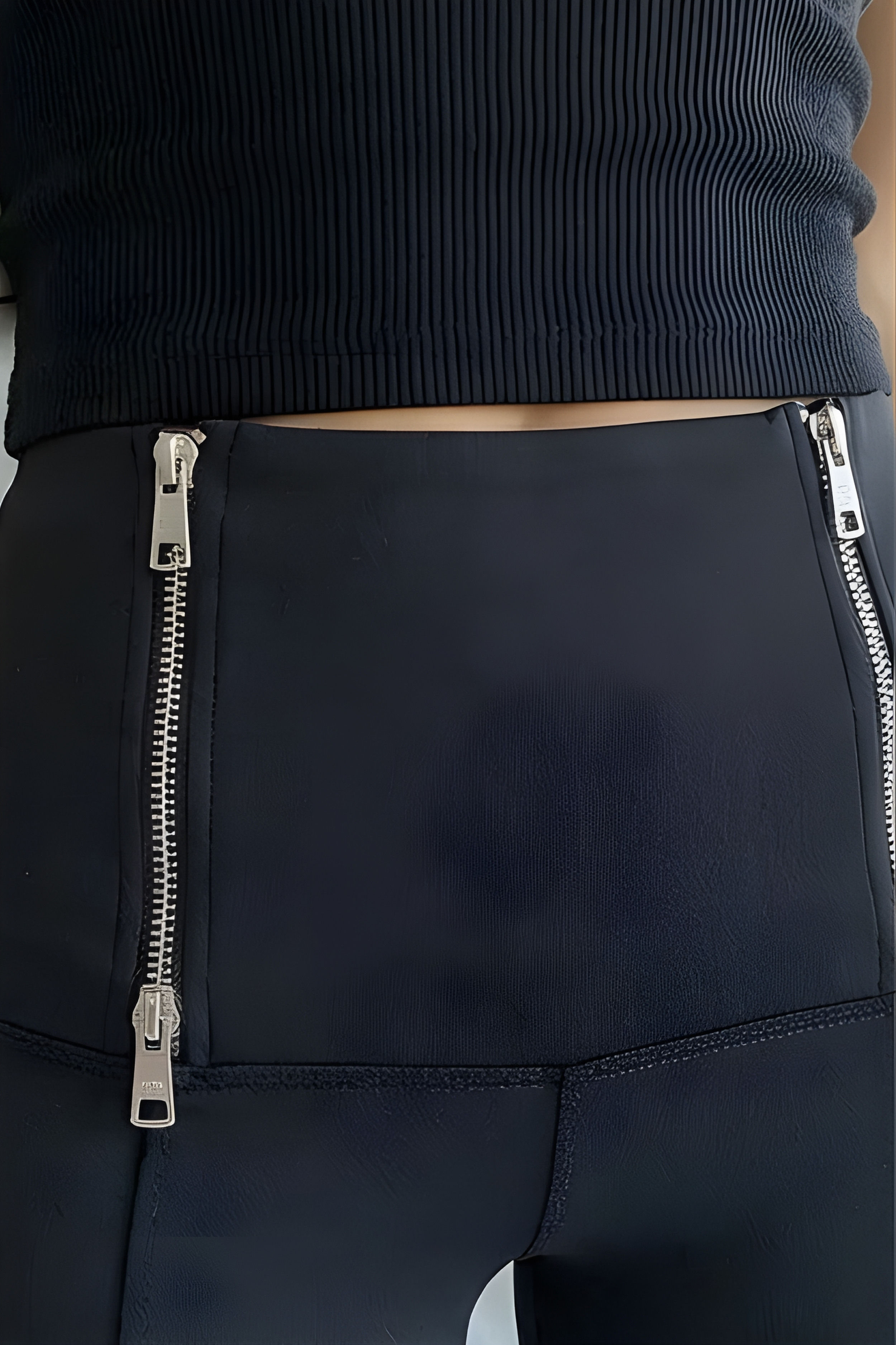 Kadın Günlük Fermuar Detaylı Yüksek Bel Tayt - Siyah