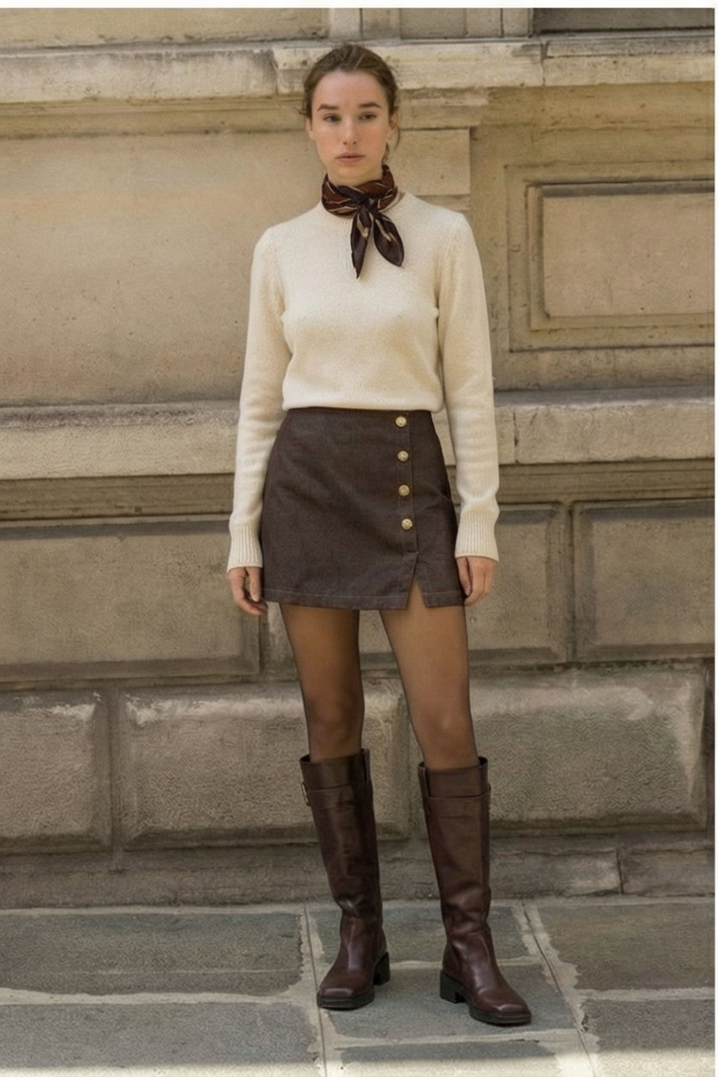 Kadın Kruvaze Düğmeli Mini Şort Etek -Kahve