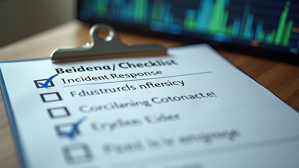 Close-up view of a cybersecurity incident response checklist on a clipboard
