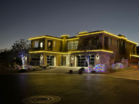 Warm White roofline with Multi-color landscape