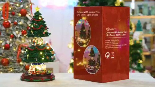 LED Animated Tree クリスマスツリー ジオラマ 音楽 ライト Animated LED Christmas Village Tree w/ Rotating Trains + Music