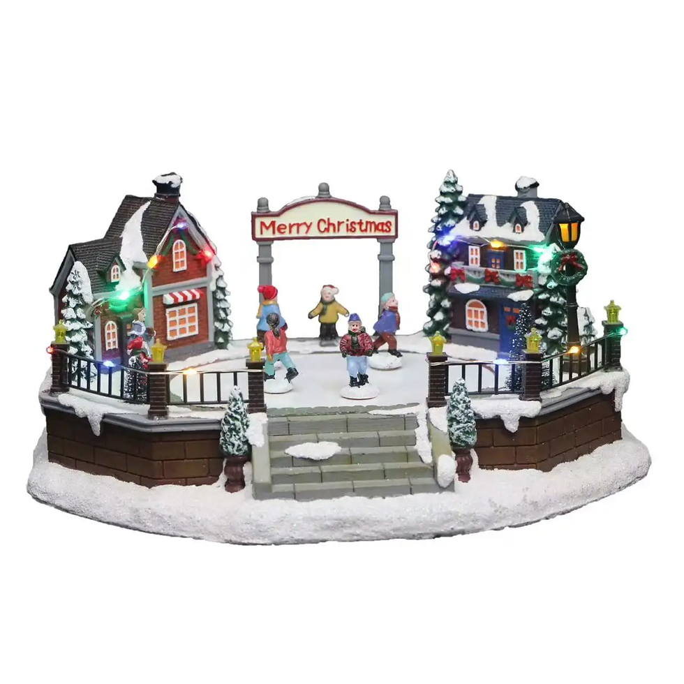 Thumbnail: Ice Skating Christmas Village Scene Animated Led, Moving Skaters & Snowy