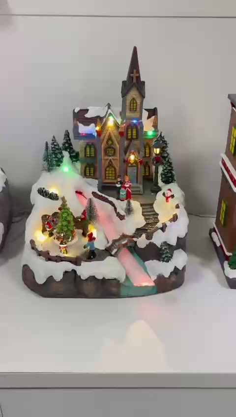 Thumbnail: 🎄LED Animated Christmas Village Church, Lighted Waterfall & Moving Ice Skaters