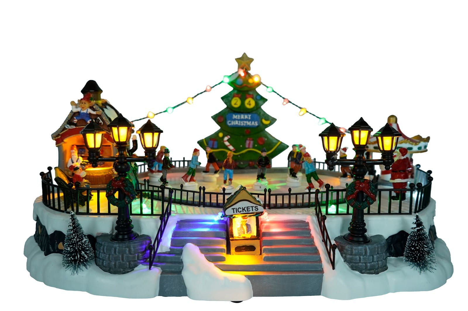 Christmas Village TREE Animated Ice Skating Scene LED Lights with Moving Skaters