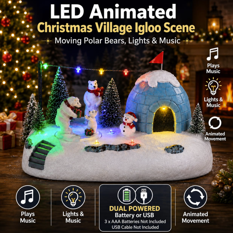 Thumbnail: ❄️ IGLOO Animated Christmas Village scene with Bears